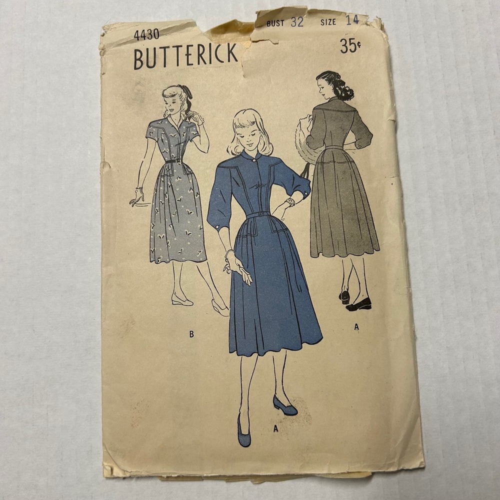 Butterick Vintage1940's? Pattern #4430 Teen Dress‎ Size 14 HTF RARE